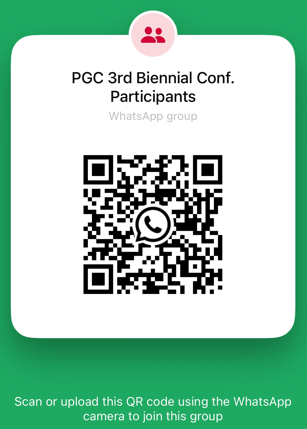 QR code to join PGC 3rd Biennial Conf. Participants WhatsApp group
